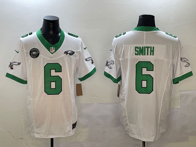 Men Philadelphia Eagles #6 Smith White Retro three generations 2025 Nike Vapor Limited NFL Jersey style 5